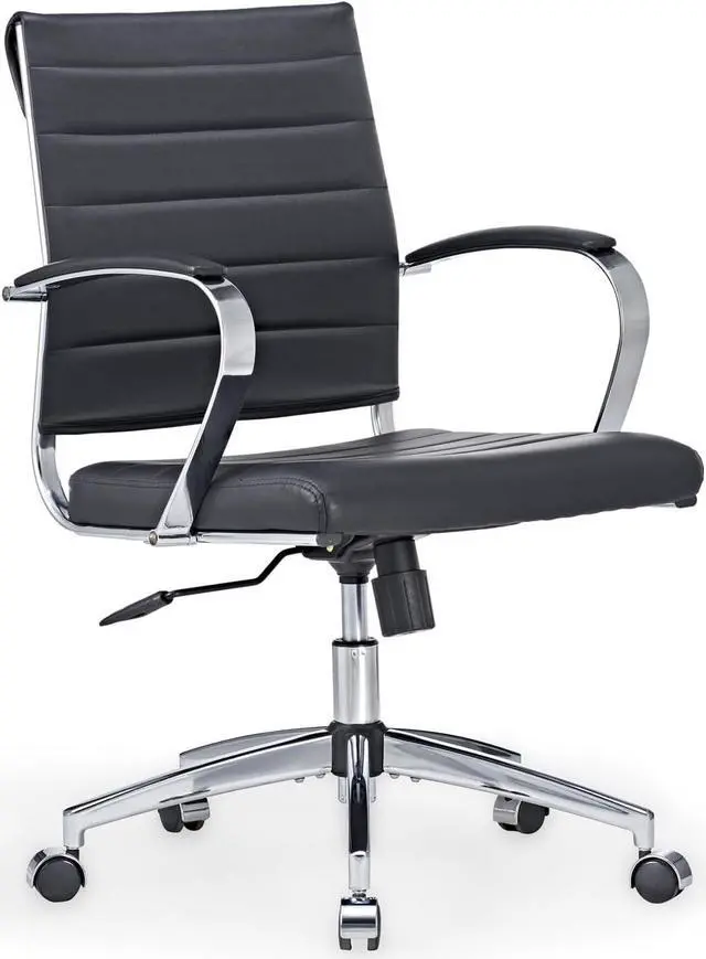 Main image of Mid-Century Modern Black Leather Office Chair with armrests, Adjustable Swivel Desk Chair for Home Office, Ergonomic Executive Chair