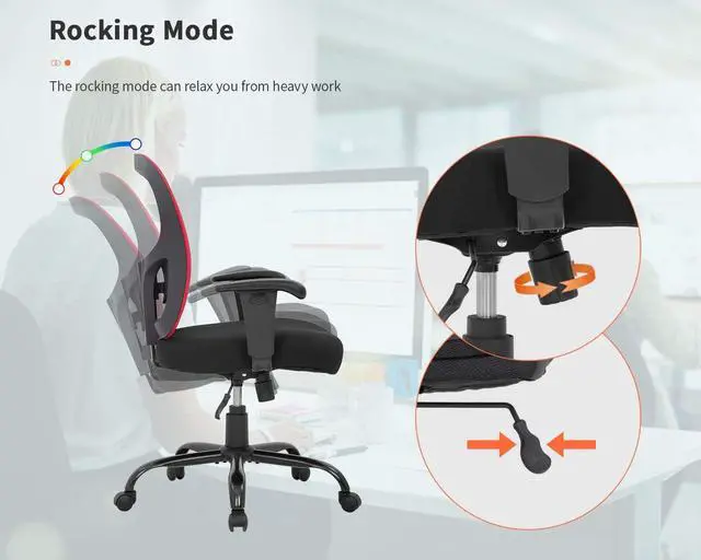 Alt view image 4 of 7 - Big and Tall Office Chair+400lbs Wide Seat Mesh Desk Chair+Massage Rolling Swivel Ergonomic Computer Chair with Lumbar Support Adjustable Arms Task Chair for Heavy People+ (Red)