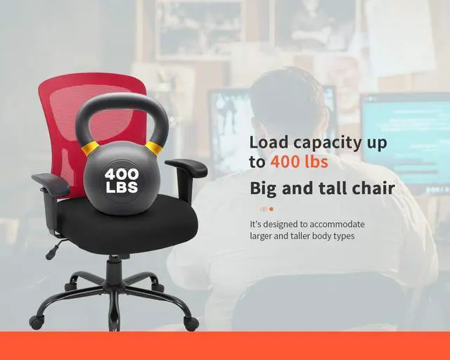 Alt view image 5 of 7 - Big and Tall Office Chair+400lbs Wide Seat Mesh Desk Chair+Massage Rolling Swivel Ergonomic Computer Chair with Lumbar Support Adjustable Arms Task Chair for Heavy People+ (Red)