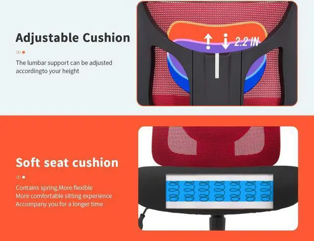 Alt view image 6 of 7 - Big and Tall Office Chair+400lbs Wide Seat Mesh Desk Chair+Massage Rolling Swivel Ergonomic Computer Chair with Lumbar Support Adjustable Arms Task Chair for Heavy People+ (Red)