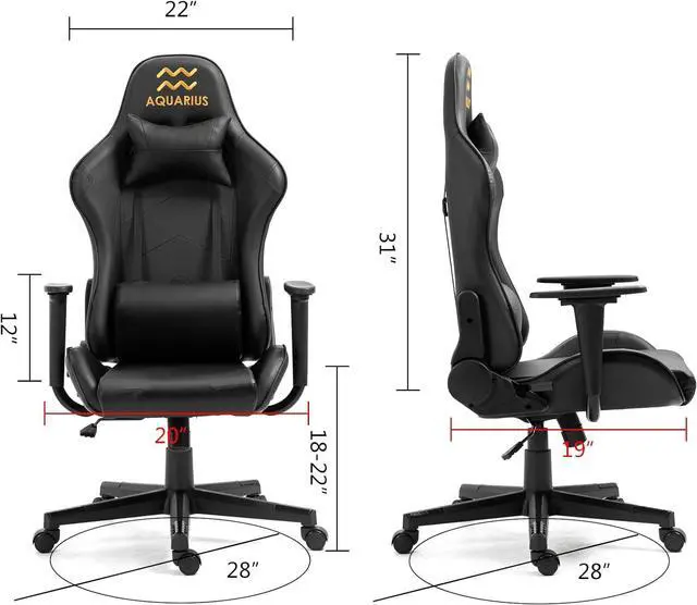 Alt view image 2 of 7 - Modern-Depo Aquarius Zodiac Gaming Chair with Ergonomic Design, Adjustable Swivel Recliner, 330 lbs Load Capacity, Black