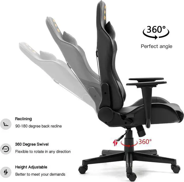 Alt view image 4 of 7 - Modern-Depo Aquarius Zodiac Gaming Chair with Ergonomic Design, Adjustable Swivel Recliner, 330 lbs Load Capacity, Black