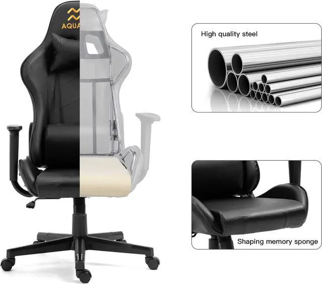 Alt view image 5 of 7 - Modern-Depo Aquarius Zodiac Gaming Chair with Ergonomic Design, Adjustable Swivel Recliner, 330 lbs Load Capacity, Black