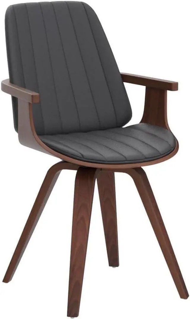 Alt view image 5 of 7 - Swivel Dining Chairs, Set of 2 Kitchen Swivel Chairs with Walnut Craftsmanship, Upholstered Faux Leather, Wooden Arms and Legs, Walnut Dining Chairs for Kitchen/Living Room (Black, Swiv)