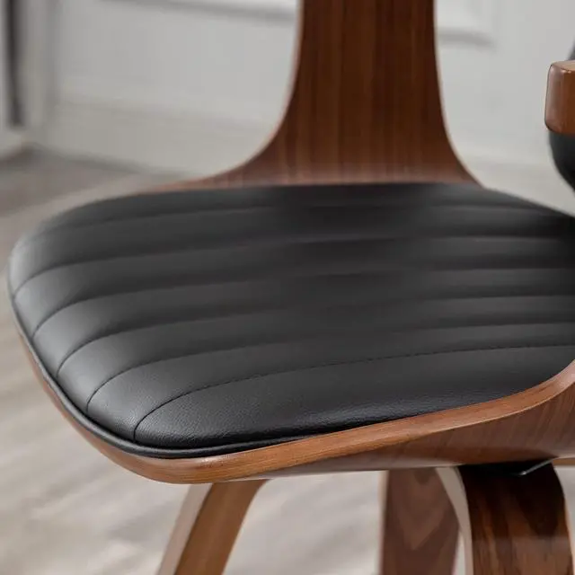 Alt view image 7 of 7 - Swivel Dining Chairs, Set of 2 Kitchen Swivel Chairs with Walnut Craftsmanship, Upholstered Faux Leather, Wooden Arms and Legs, Walnut Dining Chairs for Kitchen/Living Room (Black, Swiv)