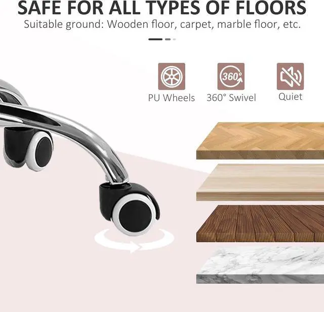 Alt view image 7 of 7 - Vinsetto Cute Armless Office Chair, Teddy Fleece Fabric Computer Desk Chair, Vanity Task Chair with Adjustable Height, Swivel Wheels, Mid Back, Pink