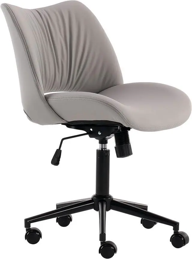 Main image of YOUTASTE Ergonomic Home Desk Chair Faux Leather Office Chair Swivel Rolling Task Chair No Arms Vanity Chair of Adjustable Height and Padded Seat Grey