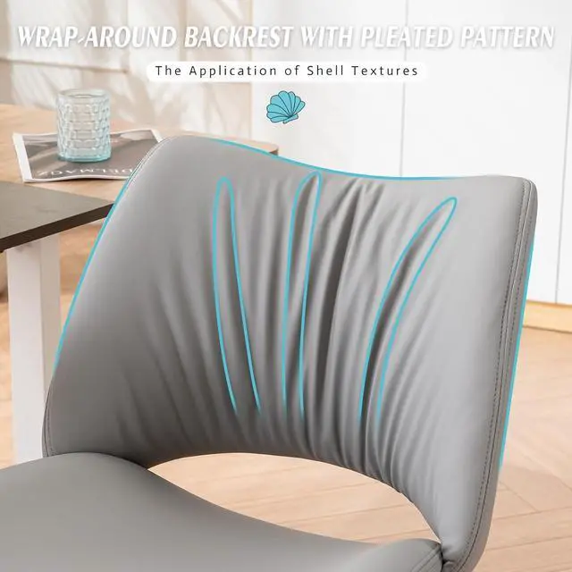 Alt view image 5 of 7 - YOUTASTE Ergonomic Home Desk Chair Faux Leather Office Chair Swivel Rolling Task Chair No Arms Vanity Chair of Adjustable Height and Padded Seat Grey