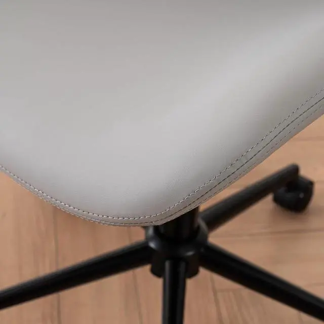 Alt view image 6 of 7 - YOUTASTE Ergonomic Home Desk Chair Faux Leather Office Chair Swivel Rolling Task Chair No Arms Vanity Chair of Adjustable Height and Padded Seat Grey