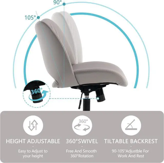 Alt view image 7 of 7 - YOUTASTE Ergonomic Home Desk Chair Faux Leather Office Chair Swivel Rolling Task Chair No Arms Vanity Chair of Adjustable Height and Padded Seat Grey