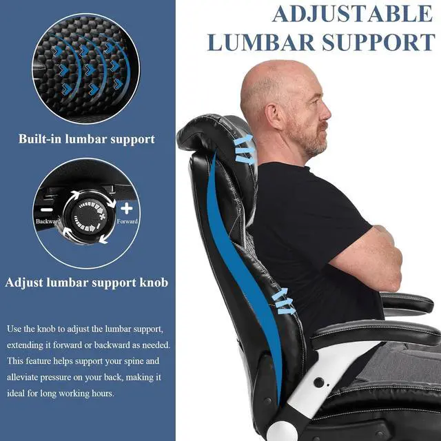 Alt view image 5 of 7 - Executive Office Chair,Heavy Duty 500 lbs Desk Chair,Ergonomic Leather Computer Chair with Adjustable Headrest and Lumbar Support,Big and Tall High Back Swivel Chair with Flip up Armrest,Black