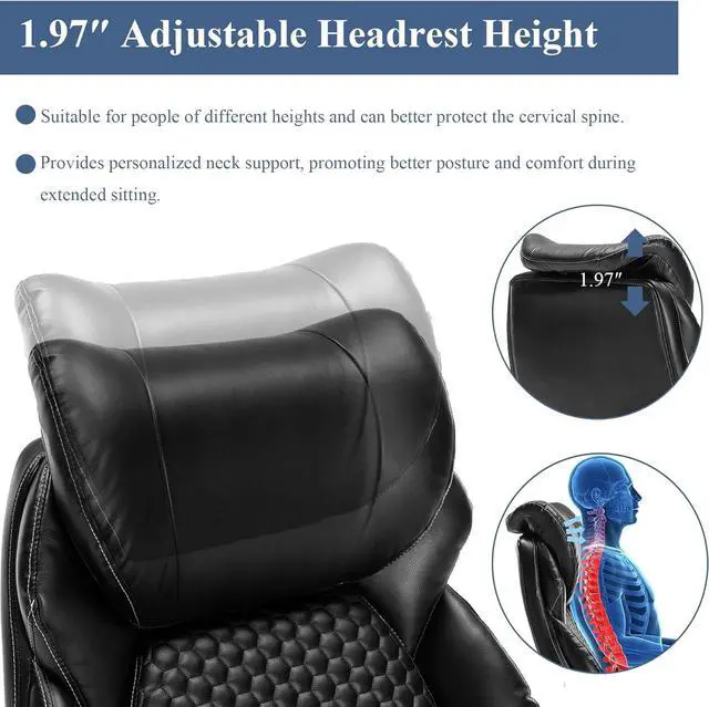 Alt view image 7 of 7 - Executive Office Chair,Heavy Duty 500 lbs Desk Chair,Ergonomic Leather Computer Chair with Adjustable Headrest and Lumbar Support,Big and Tall High Back Swivel Chair with Flip up Armrest,Black