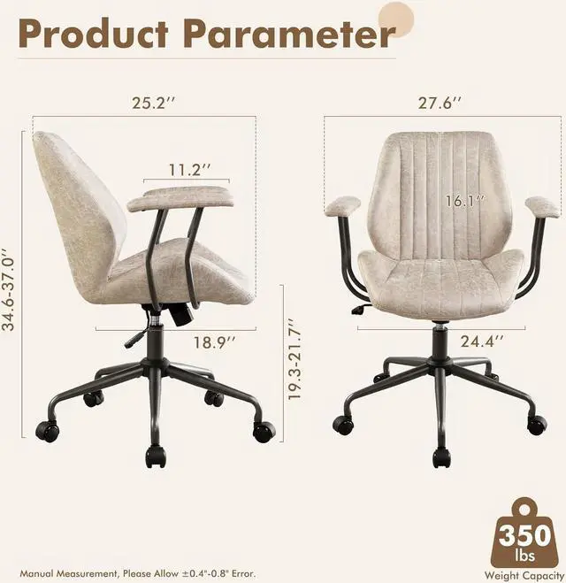Alt view image 2 of 7 - Mid Back Office Chair Mid Century Modern Executive Chair,Lumbar Support Ergonomic Home Office Desk Chair,Rolling Swivel Task Chair Task Chair Armrests Height Adjustable,350lbs (Beige)
