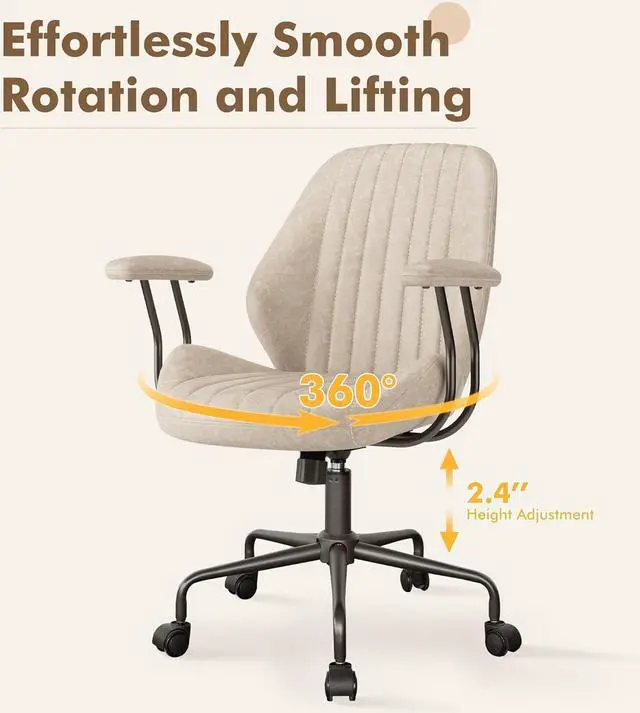 Alt view image 5 of 7 - Mid Back Office Chair Mid Century Modern Executive Chair,Lumbar Support Ergonomic Home Office Desk Chair,Rolling Swivel Task Chair Task Chair Armrests Height Adjustable,350lbs (Beige)