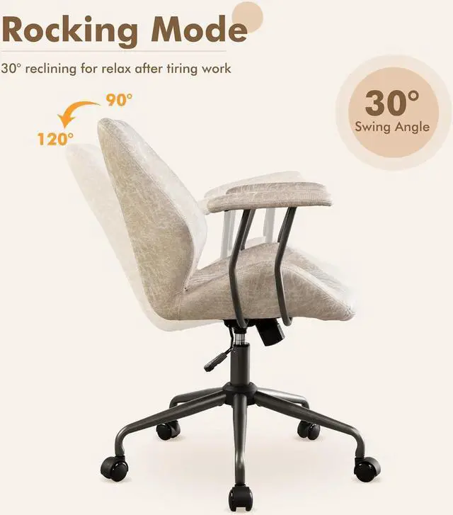 Alt view image 6 of 7 - Mid Back Office Chair Mid Century Modern Executive Chair,Lumbar Support Ergonomic Home Office Desk Chair,Rolling Swivel Task Chair Task Chair Armrests Height Adjustable,350lbs (Beige)