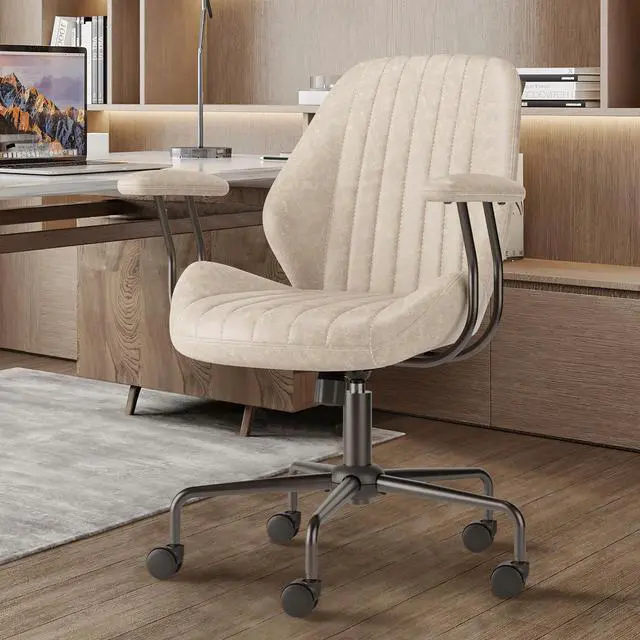 Alt view image 7 of 7 - Mid Back Office Chair Mid Century Modern Executive Chair,Lumbar Support Ergonomic Home Office Desk Chair,Rolling Swivel Task Chair Task Chair Armrests Height Adjustable,350lbs (Beige)