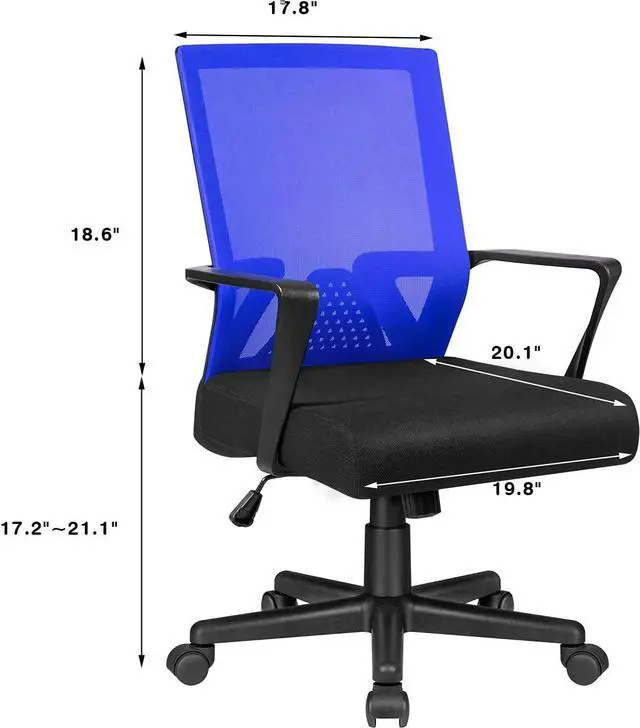 Alt view image 3 of 7 - Office Chair Ergonomic Lumbar Support Desk Mesh Computer Chair Mid Back Swivel Chair with Armrest (Blue)