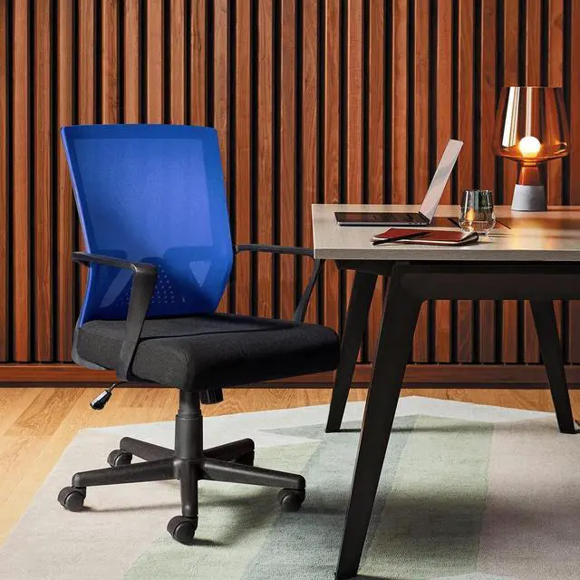 Alt view image 2 of 7 - Office Chair Ergonomic Lumbar Support Desk Mesh Computer Chair Mid Back Swivel Chair with Armrest (Blue)