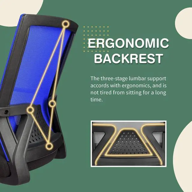 Alt view image 4 of 7 - Office Chair Ergonomic Lumbar Support Desk Mesh Computer Chair Mid Back Swivel Chair with Armrest (Blue)