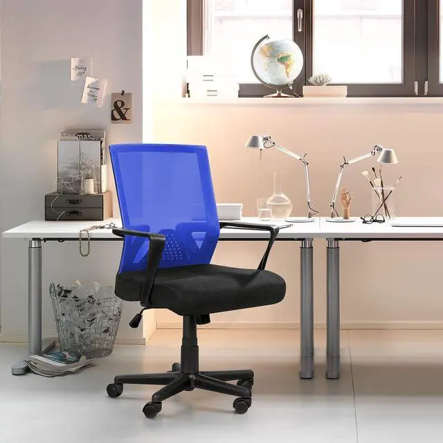 Alt view image 7 of 7 - Office Chair Ergonomic Lumbar Support Desk Mesh Computer Chair Mid Back Swivel Chair with Armrest (Blue)