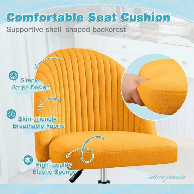 Alt view image 5 of 7 - Furniwell Office Chair Armless Cute Desk Chair Modern Adjustable Swivel Padded Fabric Vanity Task Computer Chair Home Office Desk Chairs with Wheels (Yellow)