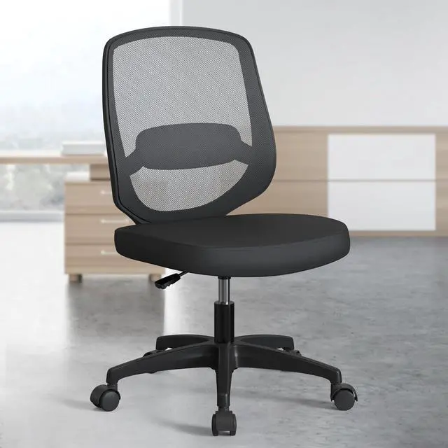 Main image of Armless Mesh Small Task Office Chair No Arms with Wheels Height Adjustable Lumber Support for Kids and Adult