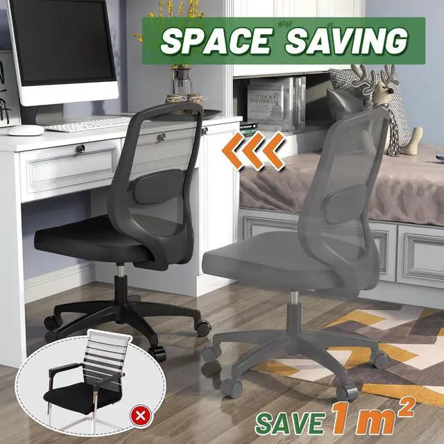 Alt view image 6 of 6 - Armless Mesh Small Task Office Chair No Arms with Wheels Height Adjustable Lumber Support for Kids and Adult