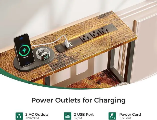 Alt view image 4 of 7 - AODK 48-Inch Computer Desk with Fabric File Cabinet and Fabric Drawers, Reversible Office Desk with LED Strip and Power Strip, Gaming Desk with Monitor Riser, Writing/Study Table for Home, Vintage