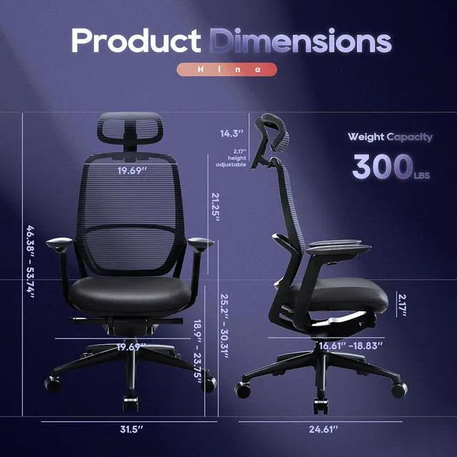 Alt view image 3 of 7 - Ergonomic Office Chair,Adjustable Headrest, Lumbar Support, High Back Mesh Desk Chair, Reclining Computer Chair for Home Office