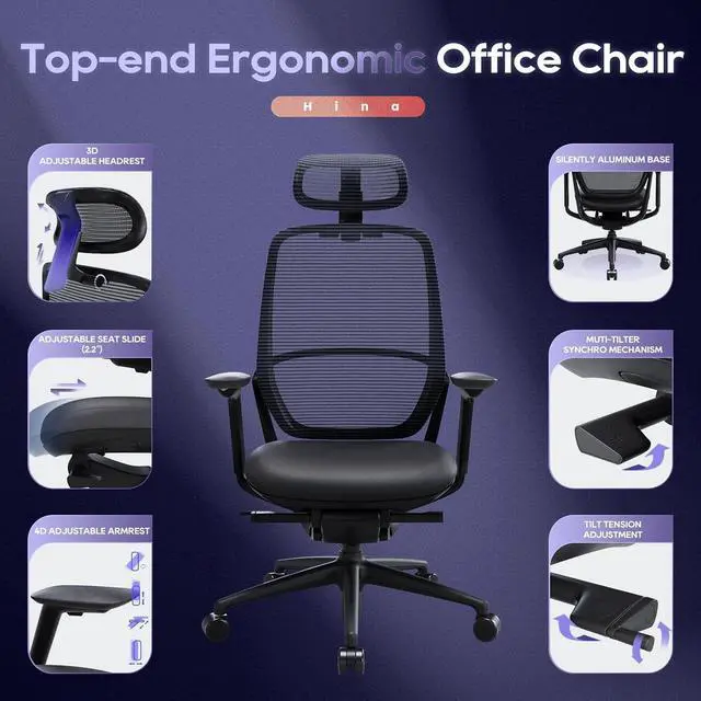 Alt view image 5 of 7 - Ergonomic Office Chair,Adjustable Headrest, Lumbar Support, High Back Mesh Desk Chair, Reclining Computer Chair for Home Office