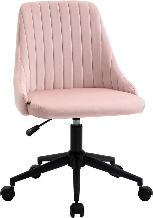 Main image of Vinsetto Mid-Back Office Chair, Velvet Fabric Swivel Scallop Shape Computer Desk Chair for Home Office or Bedroom, Pink