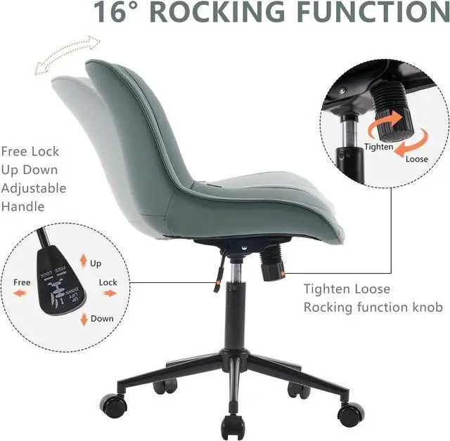 Alt view image 6 of 7 - YOUNIKE Ergonomic Home Office Desk Chair Comfy Small Criss Cross Chair with Wheels Swivel Adjustable Modern Vanity Chair High Back Armless Cute Leather Upholstered Rolling Task Chair Greyish Green