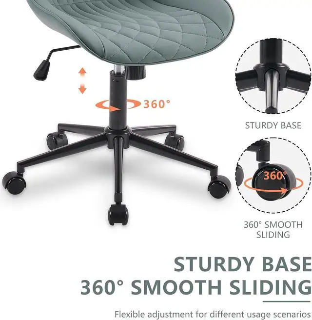 Alt view image 7 of 7 - YOUNIKE Ergonomic Home Office Desk Chair Comfy Small Criss Cross Chair with Wheels Swivel Adjustable Modern Vanity Chair High Back Armless Cute Leather Upholstered Rolling Task Chair Greyish Green