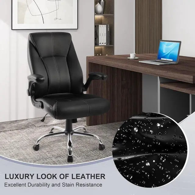 Alt view image 3 of 7 - Big and Tall Office Chair for Heavy People 400lb, Executive Desk Computer Chair Adjustable Flip-up Armrests, PU Leather Swivel Task Chair with Ergonomic High Back and Lumbar Support