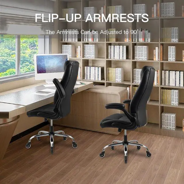 Alt view image 6 of 7 - Big and Tall Office Chair for Heavy People 400lb, Executive Desk Computer Chair Adjustable Flip-up Armrests, PU Leather Swivel Task Chair with Ergonomic High Back and Lumbar Support