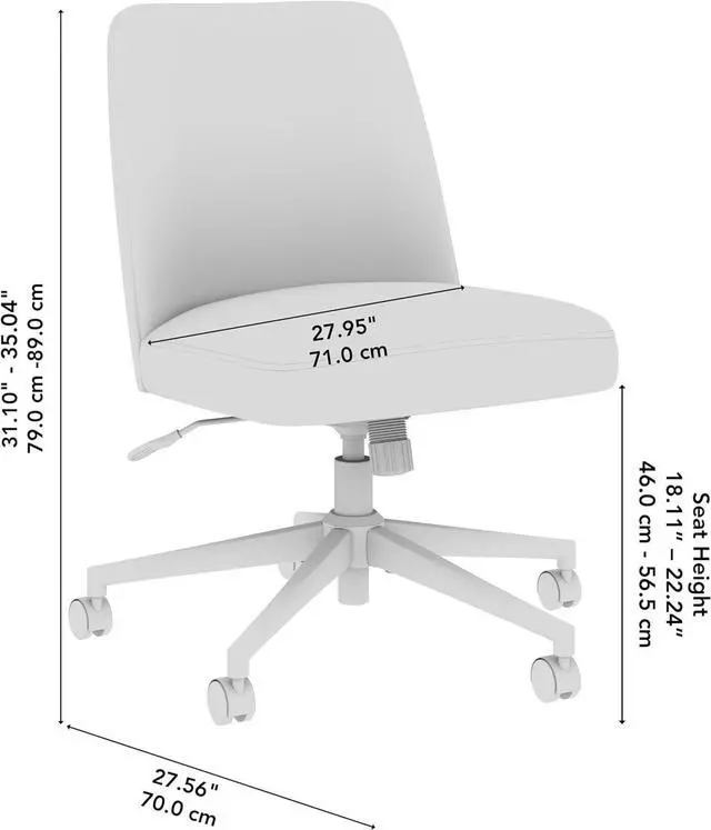Alt view image 3 of 7 - Bush Furniture Serenity Mid Back Armless Office Chair with Wheels in Cool Gray Fabric, Workspace Seating Solution for Small Computer Desk