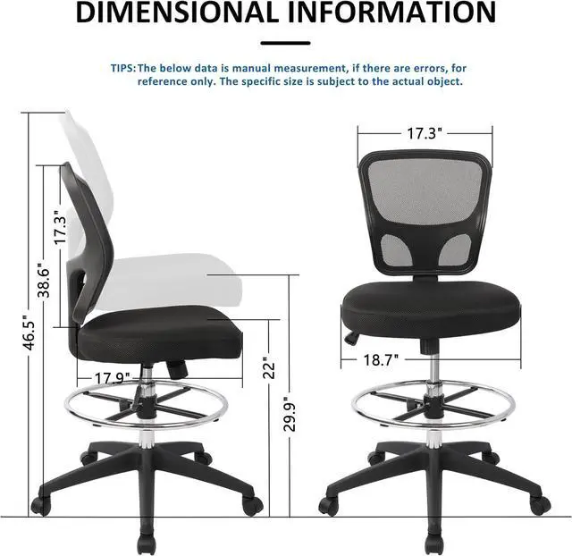 Alt view image 3 of 7 - HYLONE Ergonomic Office Chairs, Office Drafting Chair, Rolling Stool Chair Armless Standing Desk Chair with Footrest Bar Stools for Home,Office & Bar