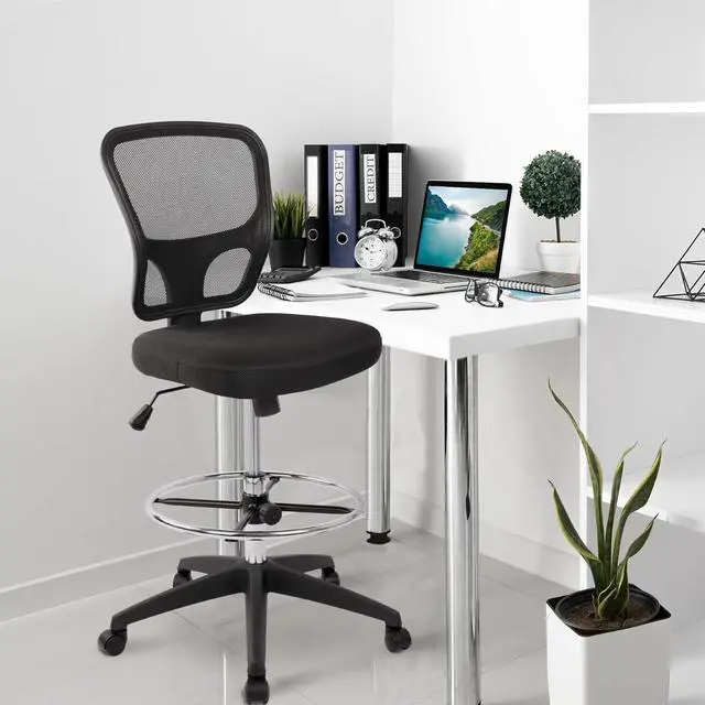 Alt view image 2 of 7 - HYLONE Ergonomic Office Chairs, Office Drafting Chair, Rolling Stool Chair Armless Standing Desk Chair with Footrest Bar Stools for Home,Office & Bar