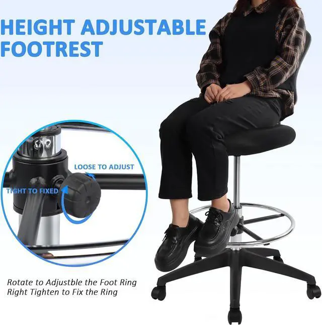 Alt view image 5 of 7 - HYLONE Ergonomic Office Chairs, Office Drafting Chair, Rolling Stool Chair Armless Standing Desk Chair with Footrest Bar Stools for Home,Office & Bar