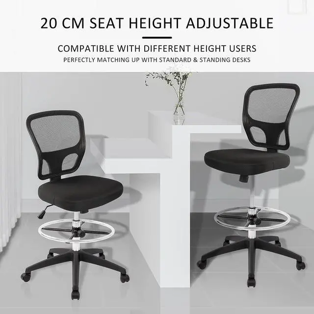 Alt view image 4 of 7 - HYLONE Ergonomic Office Chairs, Office Drafting Chair, Rolling Stool Chair Armless Standing Desk Chair with Footrest Bar Stools for Home,Office & Bar