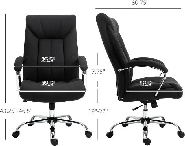 Alt view image 3 of 7 - Vinsetto High Back Home Office Chair, Computer Desk Chair with Lumbar Back Support and Adjustable Height, Black