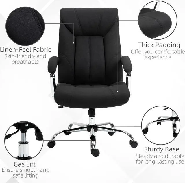 Alt view image 7 of 7 - Vinsetto High Back Home Office Chair, Computer Desk Chair with Lumbar Back Support and Adjustable Height, Black