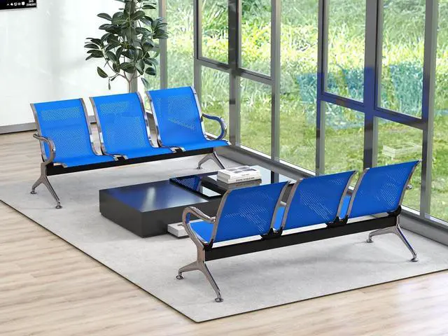 Main image of Kinsuite Set of 2 Waiting Room Chairs with Arms - 3-Seat Airport Reception Bench Waiting Room Bench, Lobby Bench Seating for Business Hospital Market, Blue