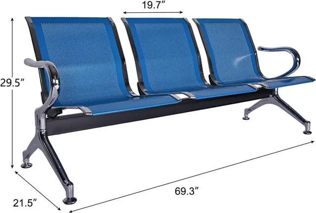 Alt view image 2 of 7 - Kinsuite Set of 2 Waiting Room Chairs with Arms - 3-Seat Airport Reception Bench Waiting Room Bench, Lobby Bench Seating for Business Hospital Market, Blue