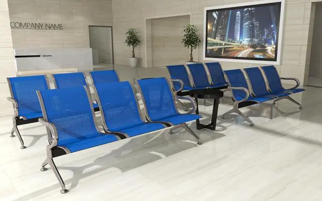 Alt view image 3 of 7 - Kinsuite Set of 2 Waiting Room Chairs with Arms - 3-Seat Airport Reception Bench Waiting Room Bench, Lobby Bench Seating for Business Hospital Market, Blue