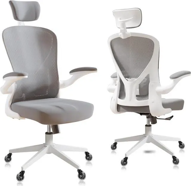 Main image of Office Chair, Ergonomic Office Chair with Back Support and Adjustable Arm Rest, Home Office Desk Chairs with Wheels, Comfy Desk Chair for Work and Study, Gray