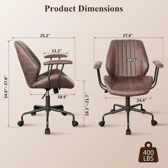 Alt view image 2 of 7 - Mid Century Modren Office Chair - Fuax Leather Suede Brown Executive Chairs Ergonomic Mid Back with Lumbar Support, Swivel Computer Desk Task Chair with Wheels for Home Office (Dark Brown, Mid Back)