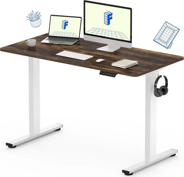 Main image of FLEXISPOT EN1 One Piece Standing Desk, 48" x 30" Electric Height Adjustable Desk Sit Stand Desk for Home Office (White Frame + 48" Rustic Top, 2 Packages)