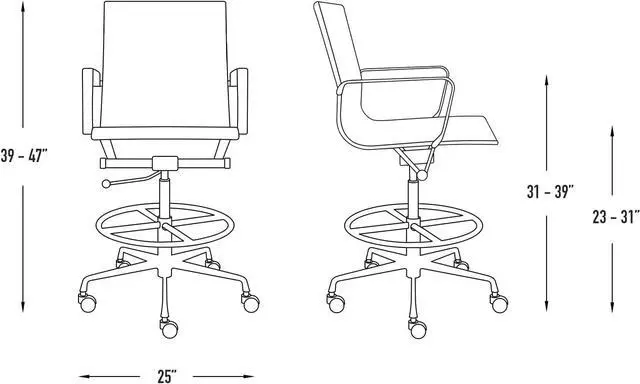 Alt view image 3 of 5 - Laura Davidson Furniture SOHO II Ribbed Drafting Chair for Standing Desks, Standing Desk Chair - Ergonomically Designed, Commercial Grade Draft Height, Arm Rest & Cushion, Made of Faux Leather, White