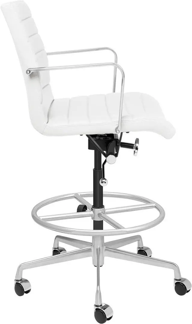 Alt view image 4 of 5 - Laura Davidson Furniture SOHO II Ribbed Drafting Chair for Standing Desks, Standing Desk Chair - Ergonomically Designed, Commercial Grade Draft Height, Arm Rest & Cushion, Made of Faux Leather, White